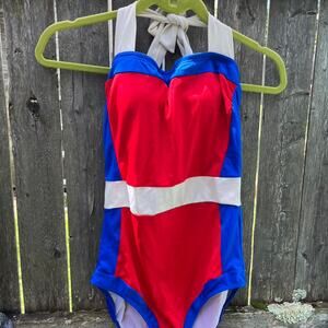 Boden red white and blue bathing suit